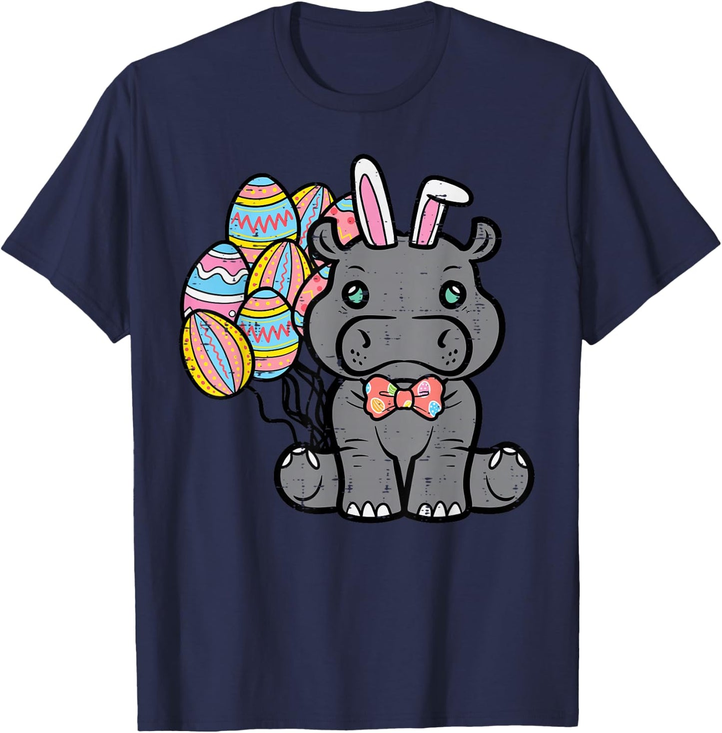 Easter Hippo Bunny Eggs Hippopotamus Girls Boys Kids Women T-Shirt - T-Shirt | Navy