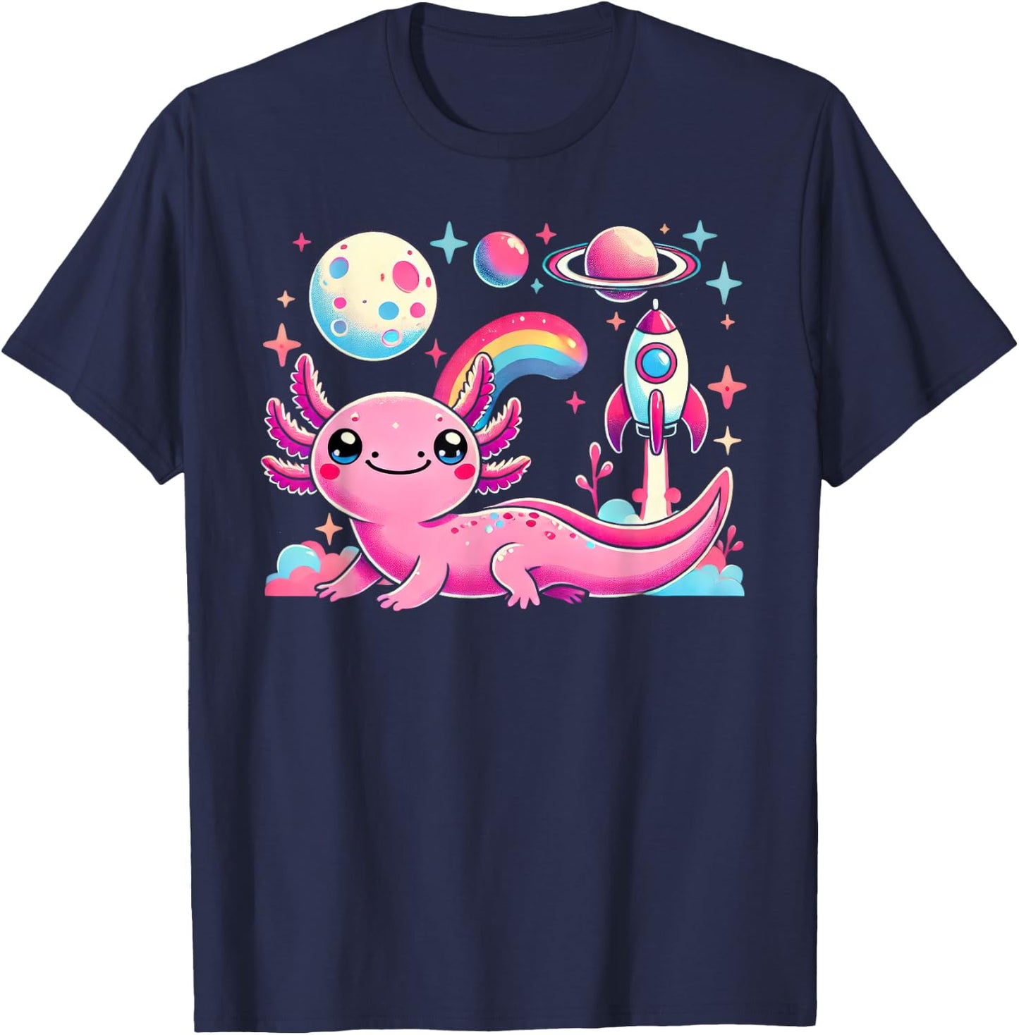 Kawaii Anime Astronaut Axolotl Lover Planets Space Kids T-Shirt - T-Shirt | Navy