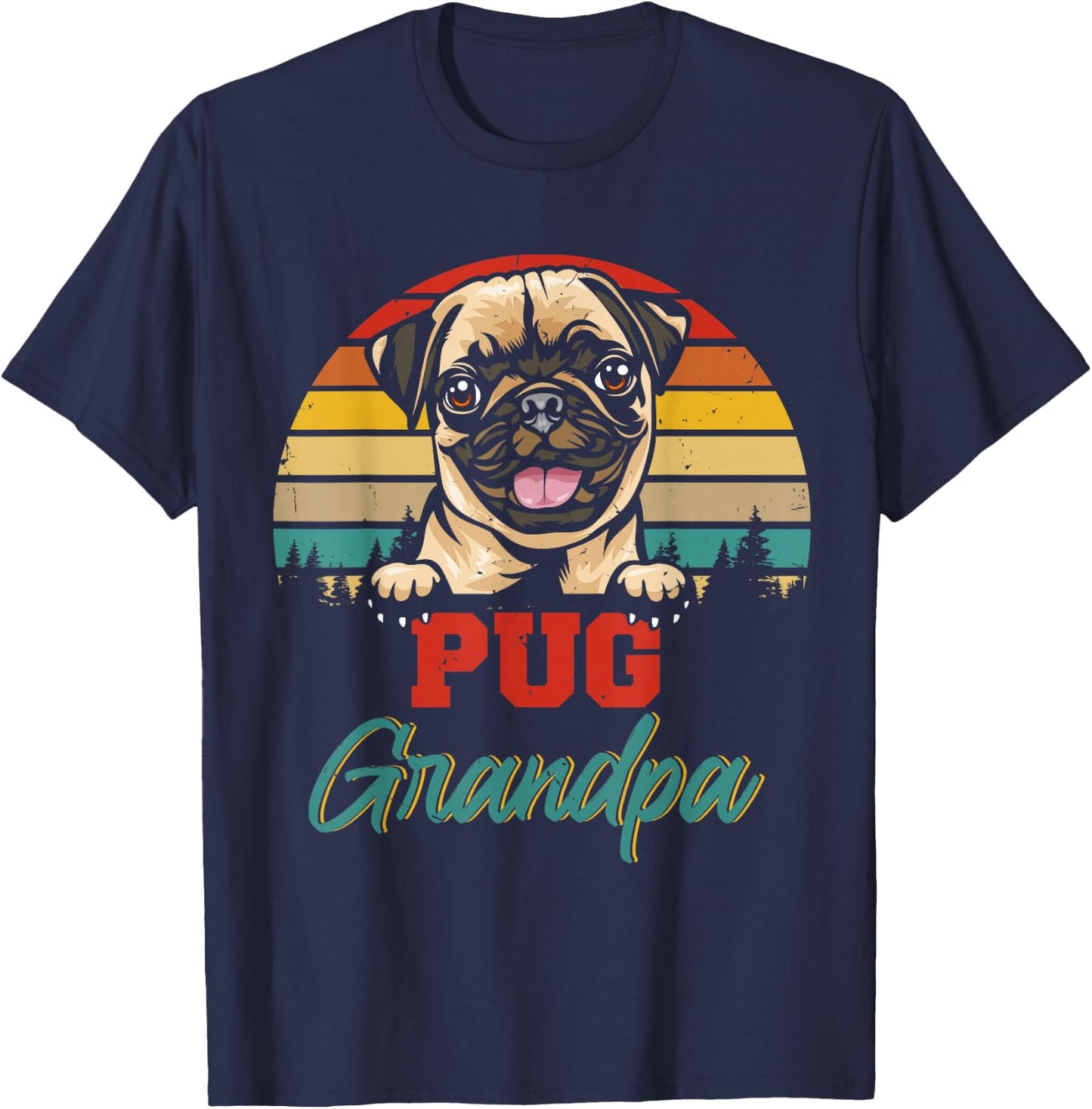Vintage Retro Pug Grandpa Cool Father's Day Dog Lover Men Women Kids T-Shirt - T-Shirt | Navy