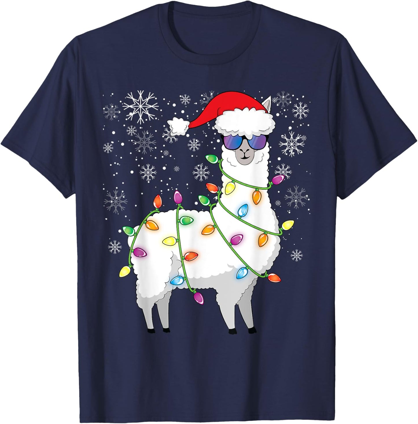 Christmas Llama Funny Christmas Alpaca Santa Llama T-Shirt - T-Shirt | Navy