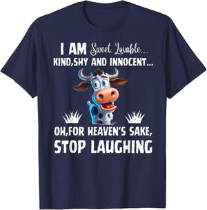 I Am Sweet Lovable Kind Shy And Innocent, Funny Cow T-Shirt - T-Shirt | Navy