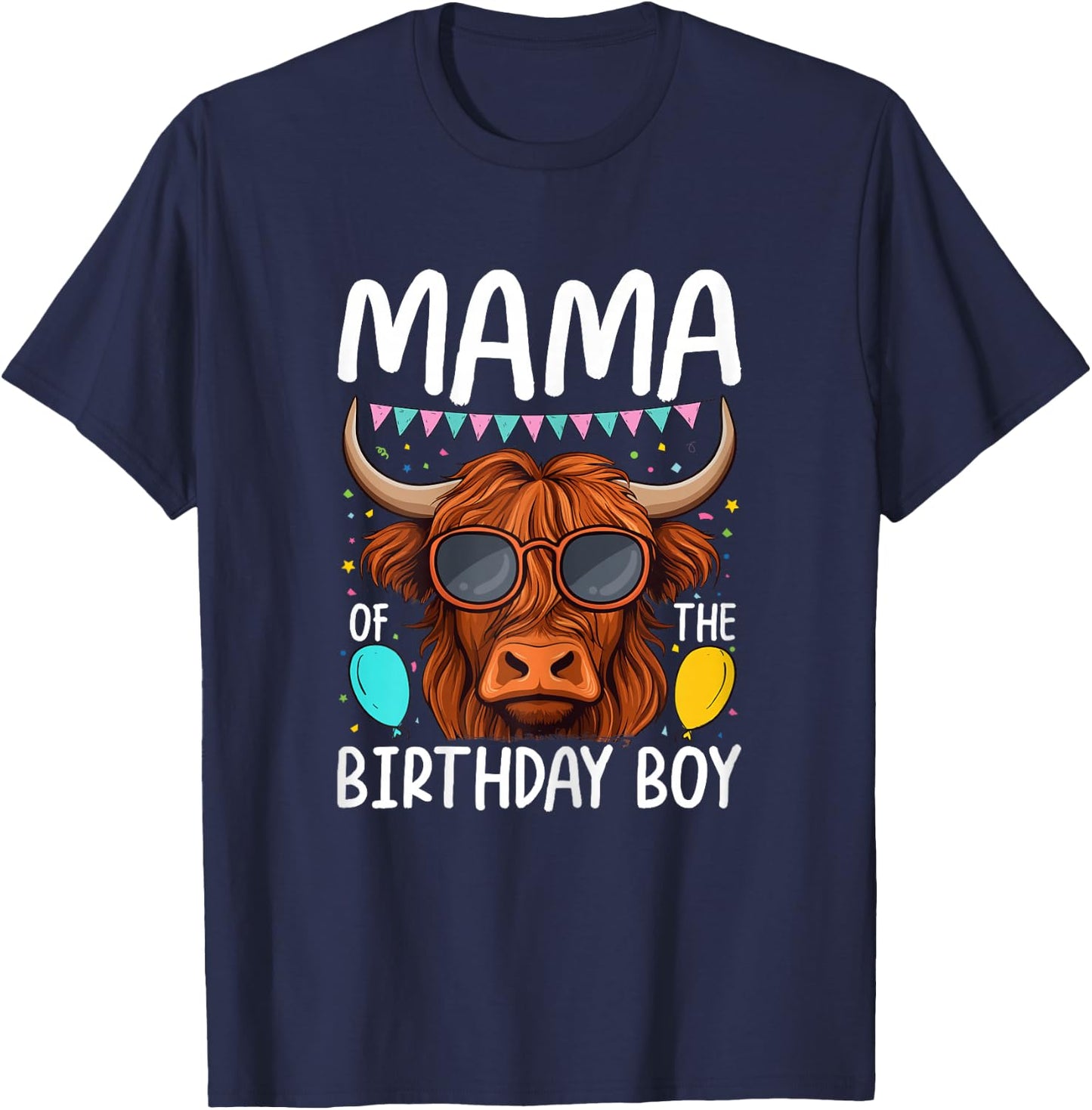 Mama Of The Birthday Boy Highland Cow T-Shirt - T-Shirt | Navy