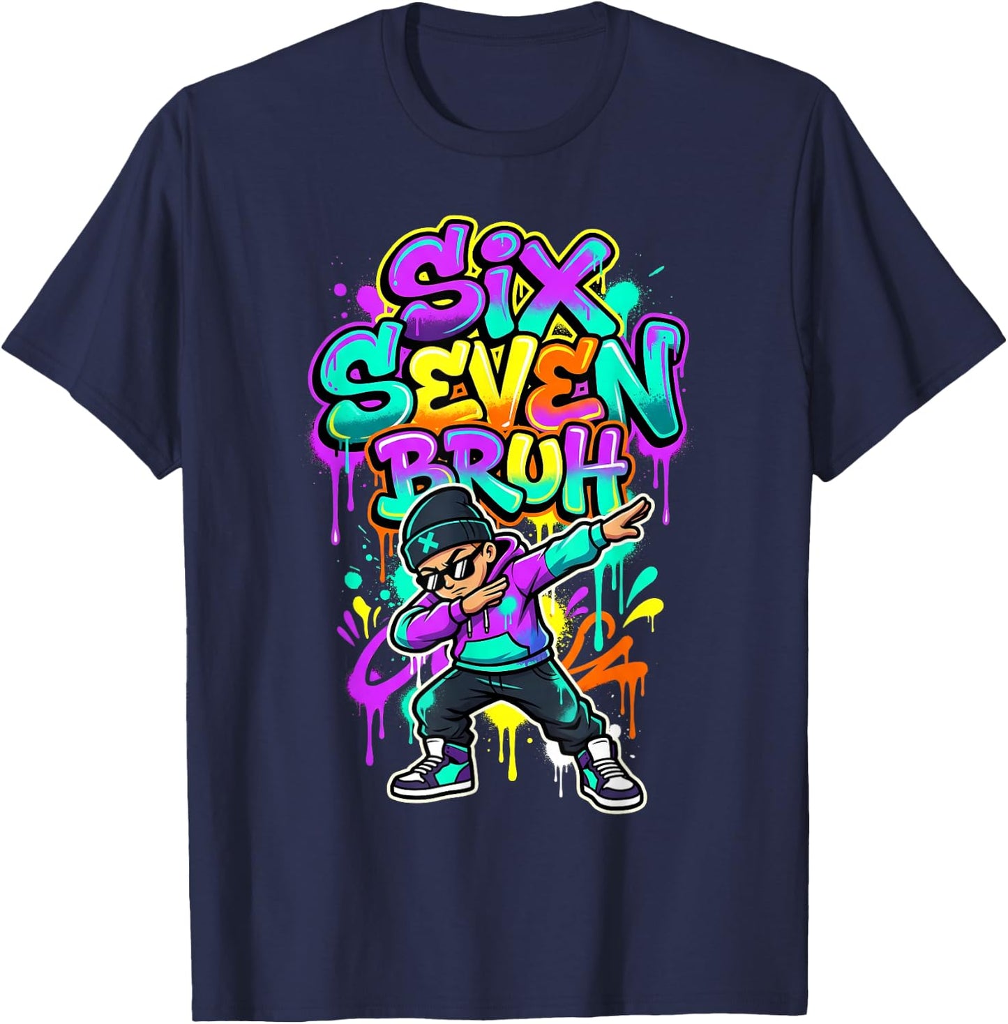 Six Seven 67 Schule Gen Alpha Slang Meme T-Shirt - T-Shirt | Navy