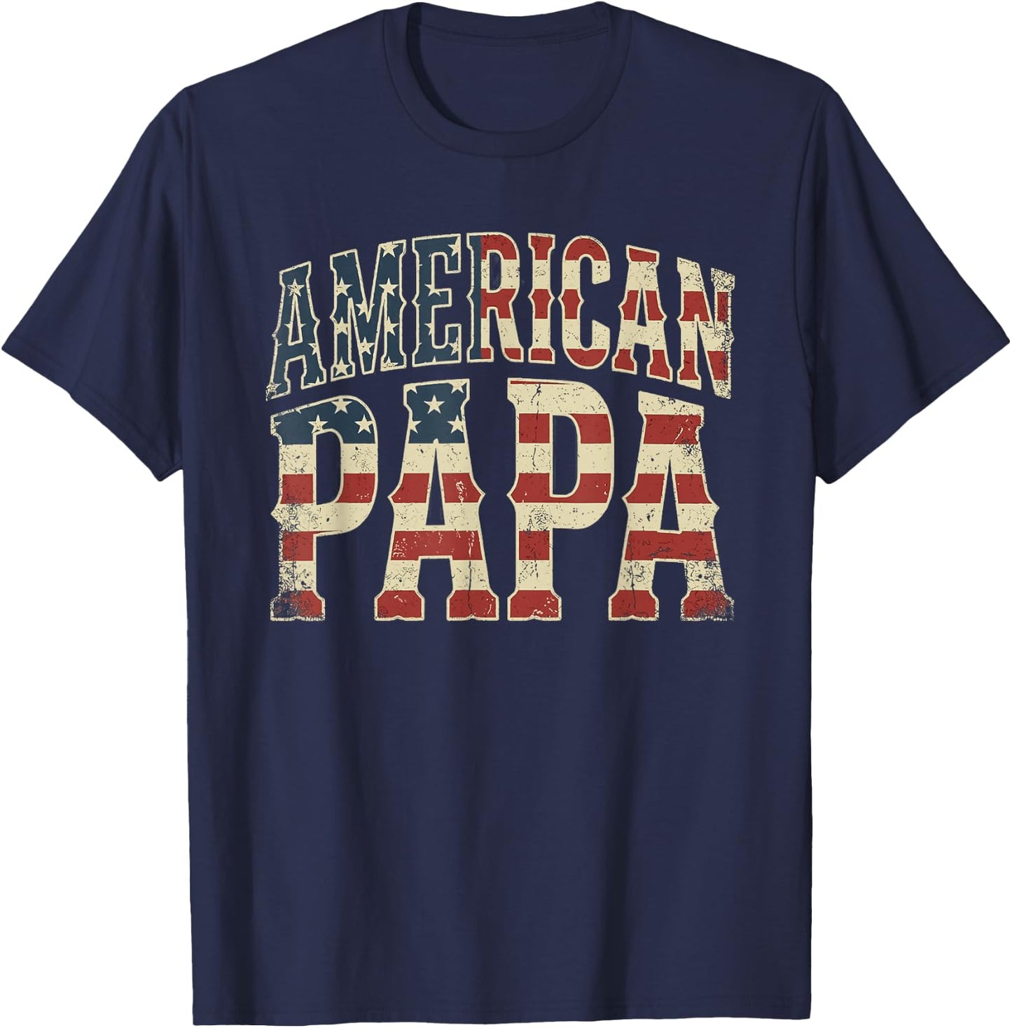 Retro Camo Dad American Flag Papa Fathers Day T-Shirt - T-Shirt | Navy