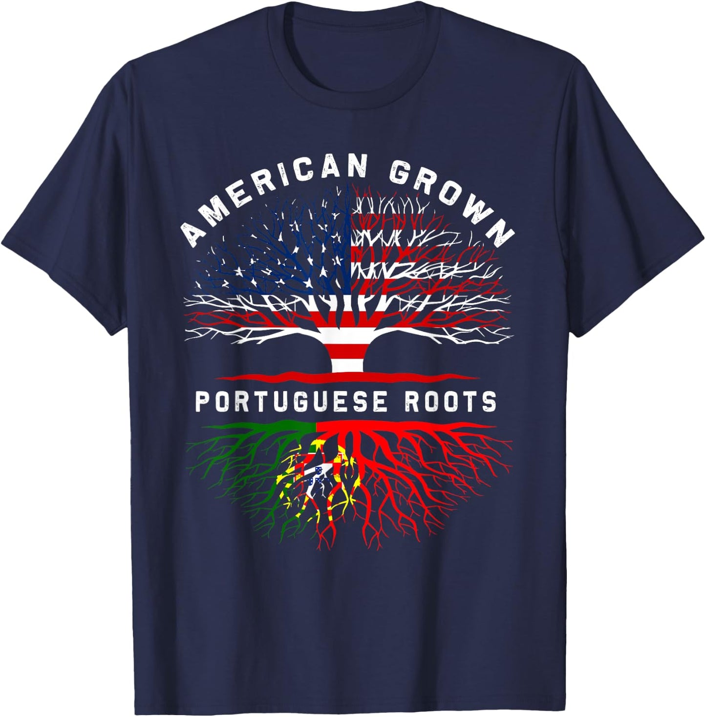 Portuguese Roots American Grown Tree Family Heritage T-Shirt - T-Shirt | Navy