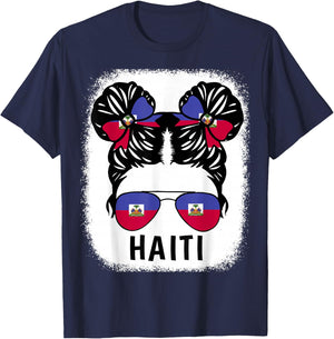 Haiti Girl Haitian Flag Shirt Hispanic Heritage Month Kids T-Shirt - T-Shirt | Navy