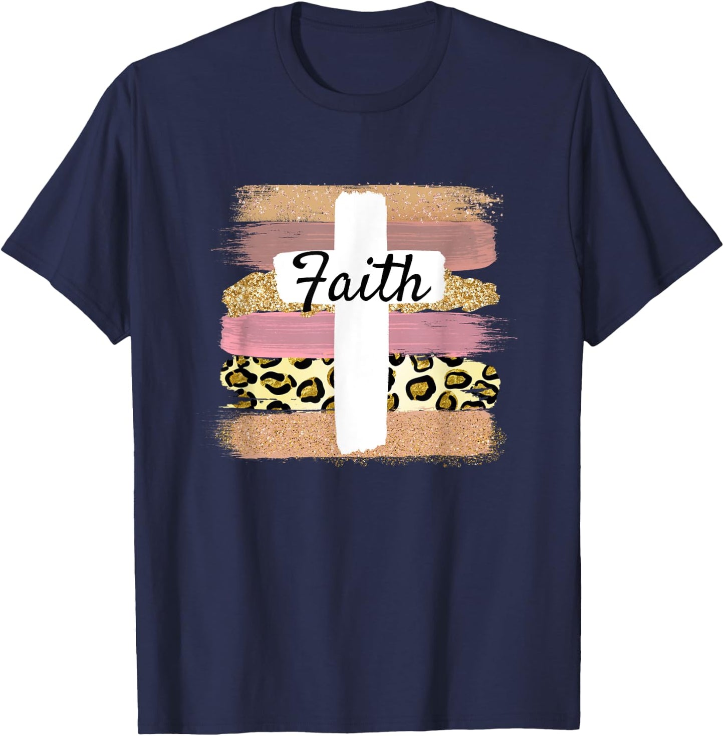 Christian Faith & Cross Leopard Cheetah Ombre Print Jesus T-Shirt - T-Shirt | Navy