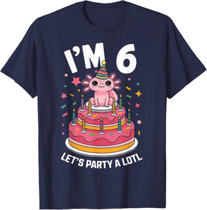I'm 6 Birthday Axolotl Party 6th Birthday Kids Cute Axolotl T-Shirt - T-Shirt | Navy