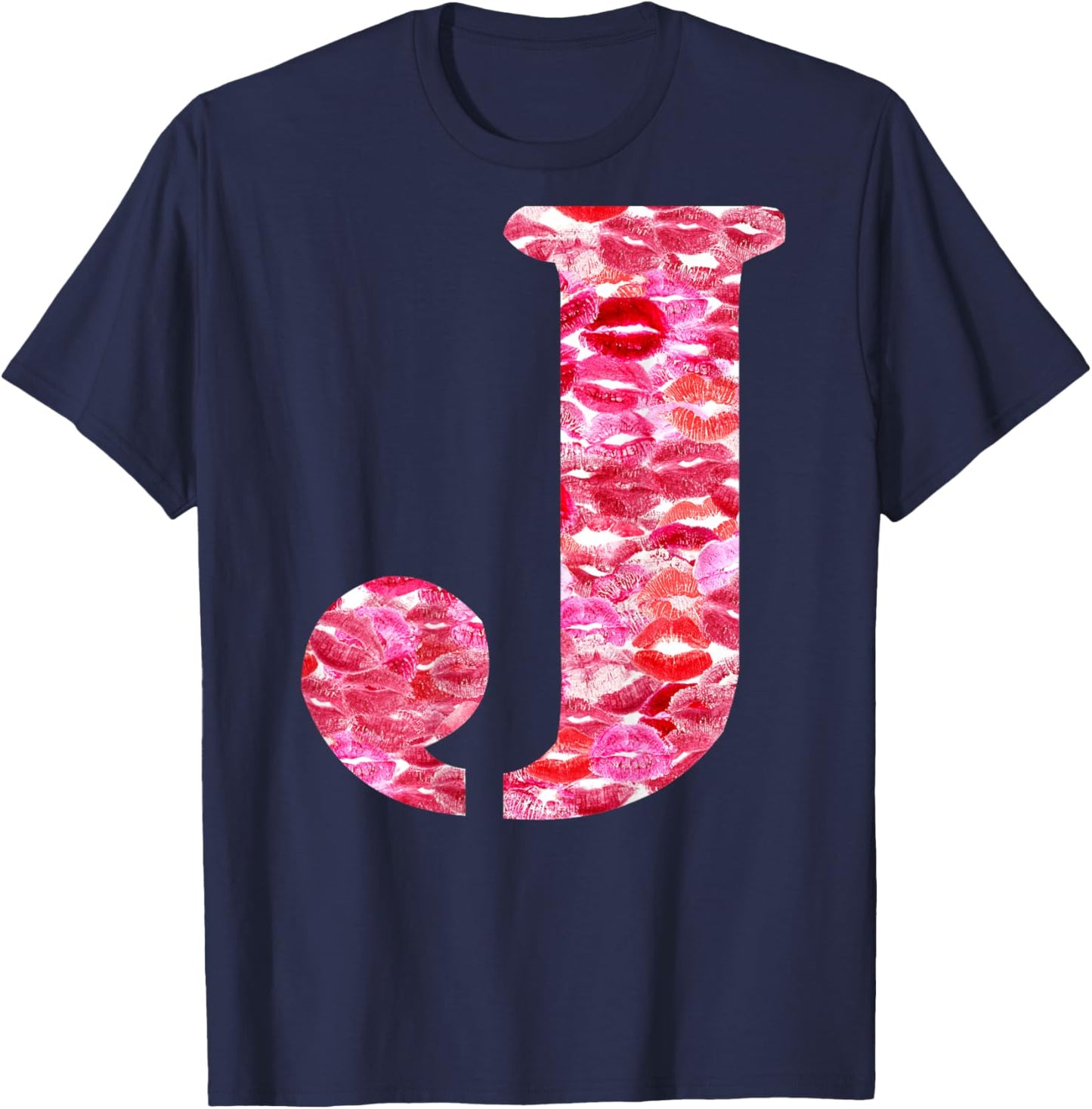 Back Print Only - Lipstick Kisses For Boyfriend Letter J T-Shirt - T-Shirt | Navy
