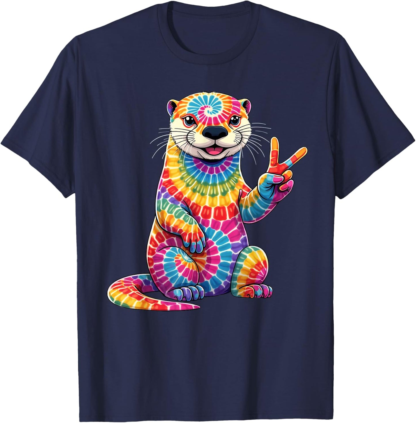 Tie Dye Otter Colorful Hippie Otter Rainbow T-Shirt - T-Shirt | Navy