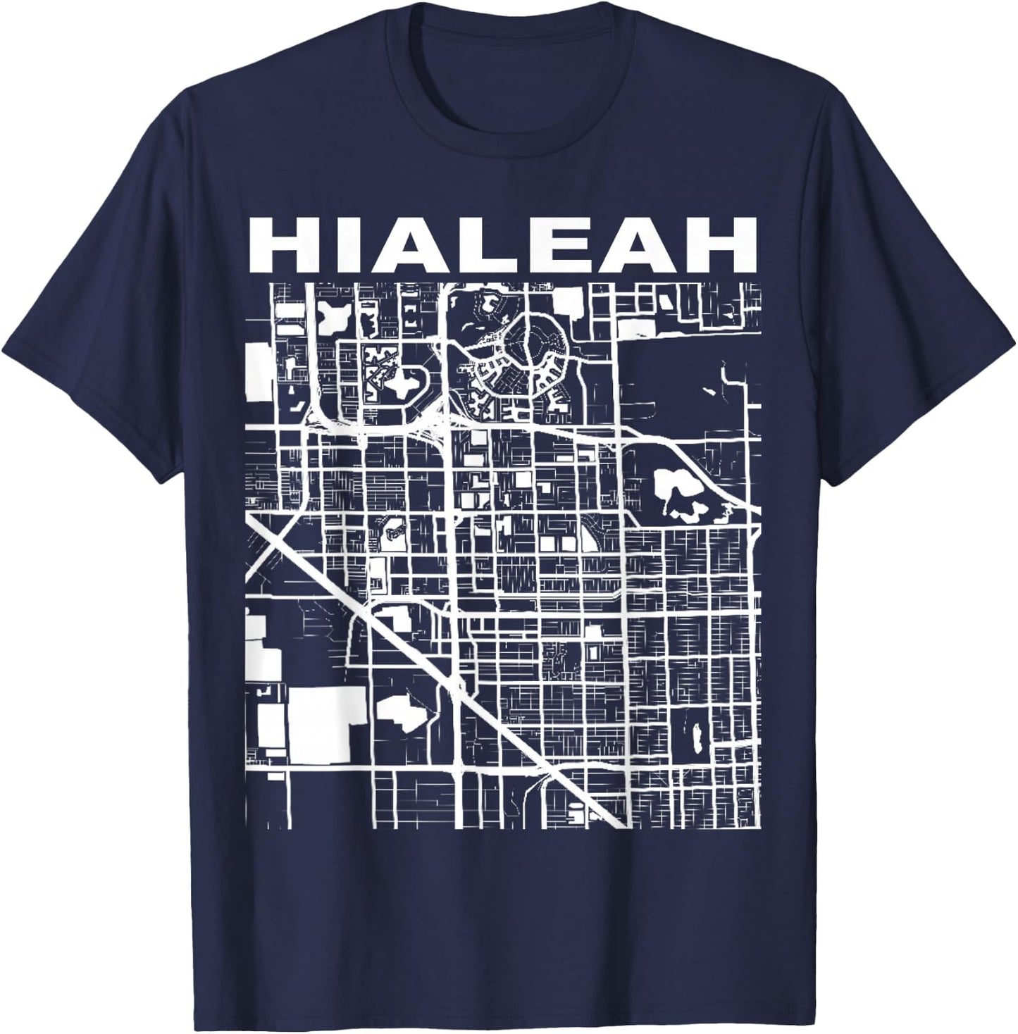Florida Souvenir Hialeah City Street Map T-Shirt - T-Shirt | Navy