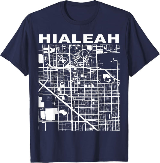 Florida Souvenir Hialeah City Street Map T-Shirt - T-Shirt | Navy
