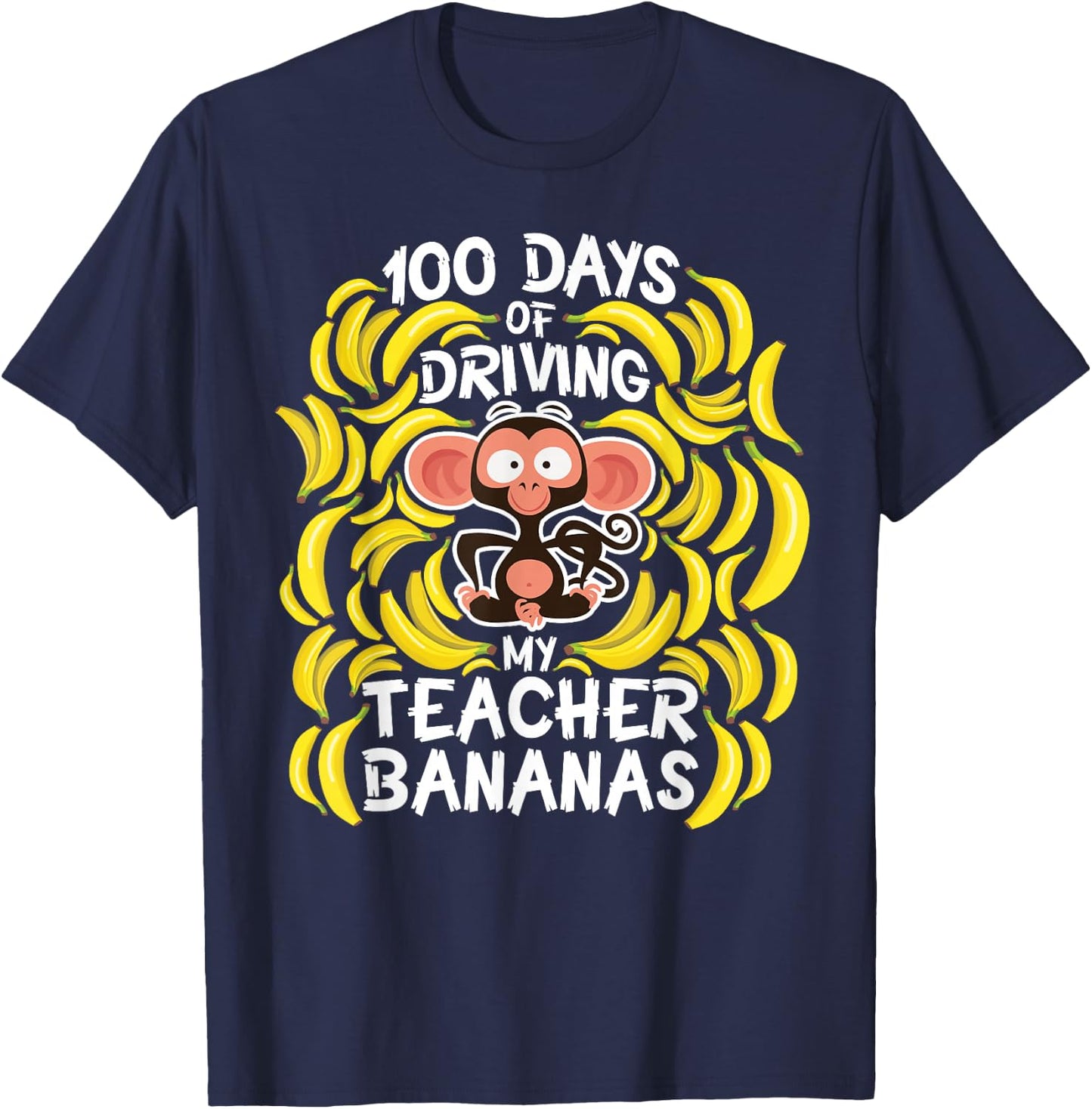 100th Day Of School Teacher Banana Monkey Pun T-Shirt - T-Shirt | Navy