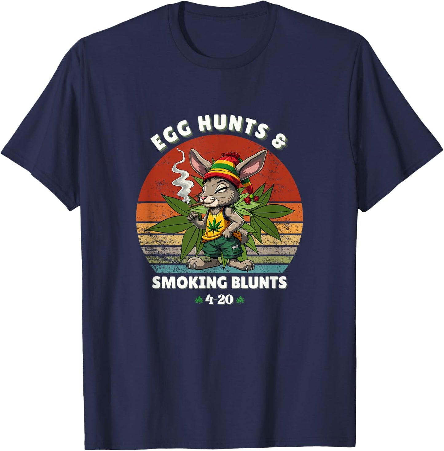 Stoned Easter Bunny With Joint 4/20 Marijuana Easter 420 Day T-Shirt - T-Shirt | Navy