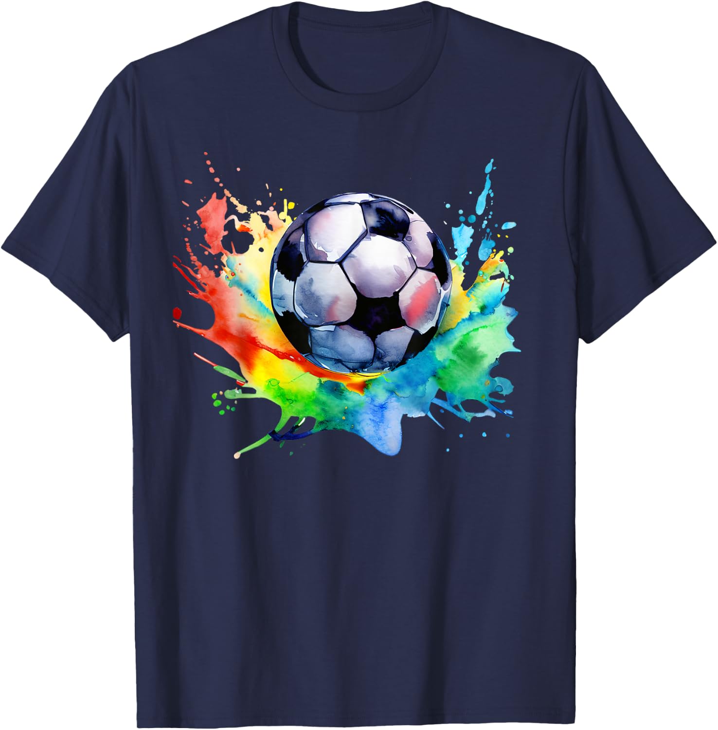 Football Watercolor Soccer Ball Artsy Splash Player Team T-Shirt - T-Shirt | Navy