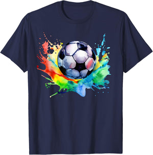Football Watercolor Soccer Ball Artsy Splash Player Team T-Shirt - T-Shirt | Navy