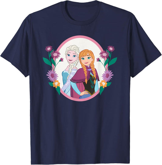Disney Princess Frozen Elsa and Anna Easter Spring Flowers T-Shirt - T-Shirt | Navy