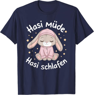 Hasi Tired Hasi Sleeping Shirt Rabbit Bunny , black T-Shirt - T-Shirt | Navy