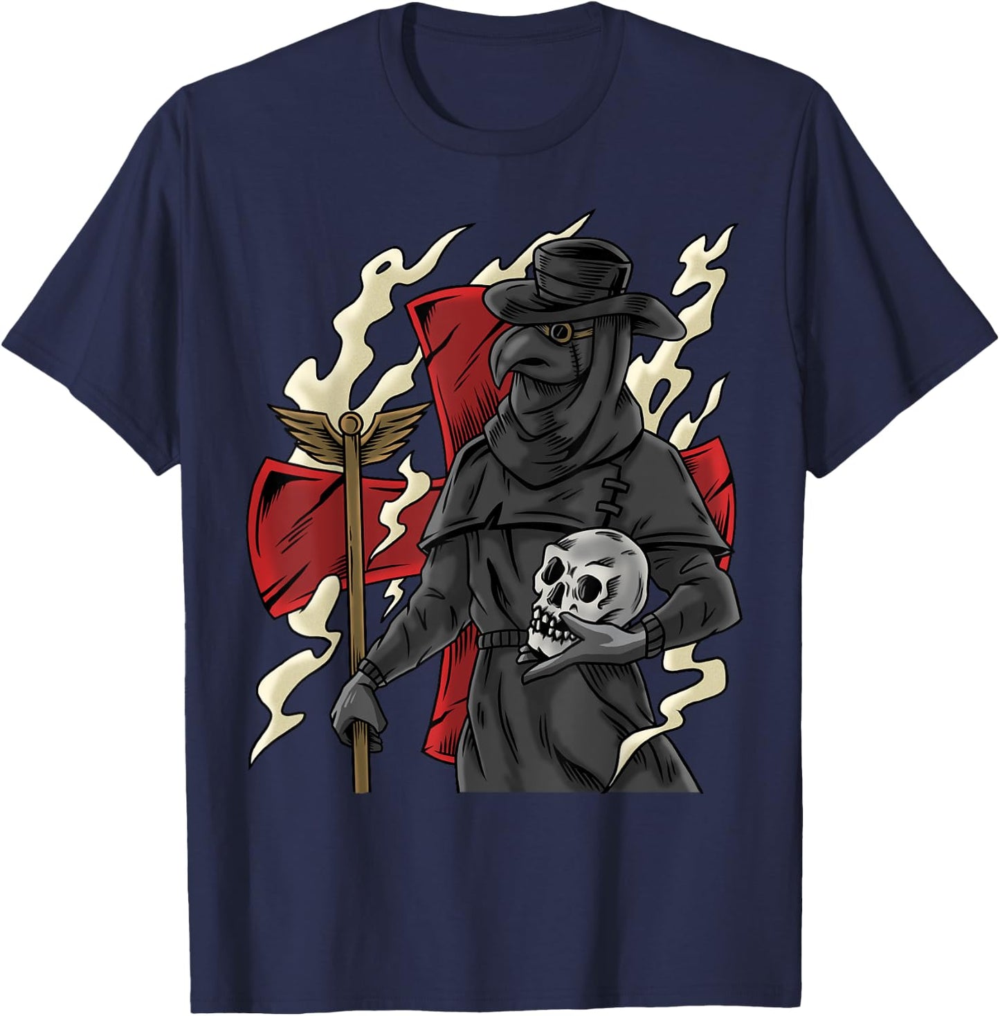 Plague Doctor Goth Skull Occult Black Gothic Steampunk T-Shirt - T-Shirt | Navy