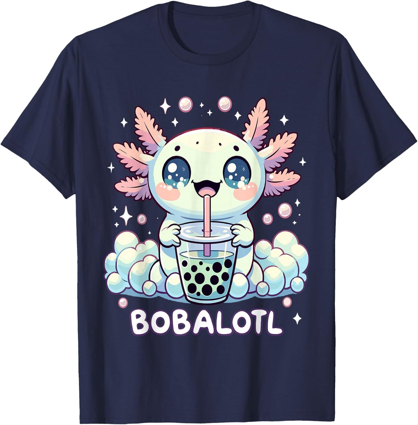 Axolotl Bubble Tea Anime Kawaii Cute Axolotl T-Shirt - T-Shirt | Navy
