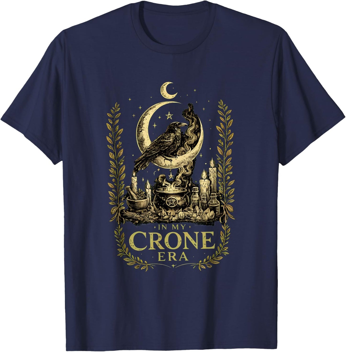 in My Crone Era Witchy Spiritual Gothic Raven Graphic T-Shirt - T-Shirt | Navy