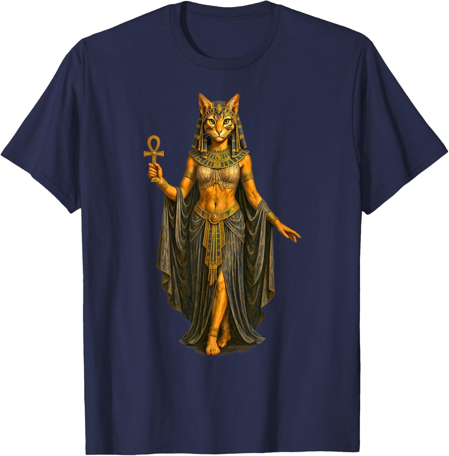 Bastet Egyptian Cat Feline Goddess T-Shirt - T-Shirt | Navy