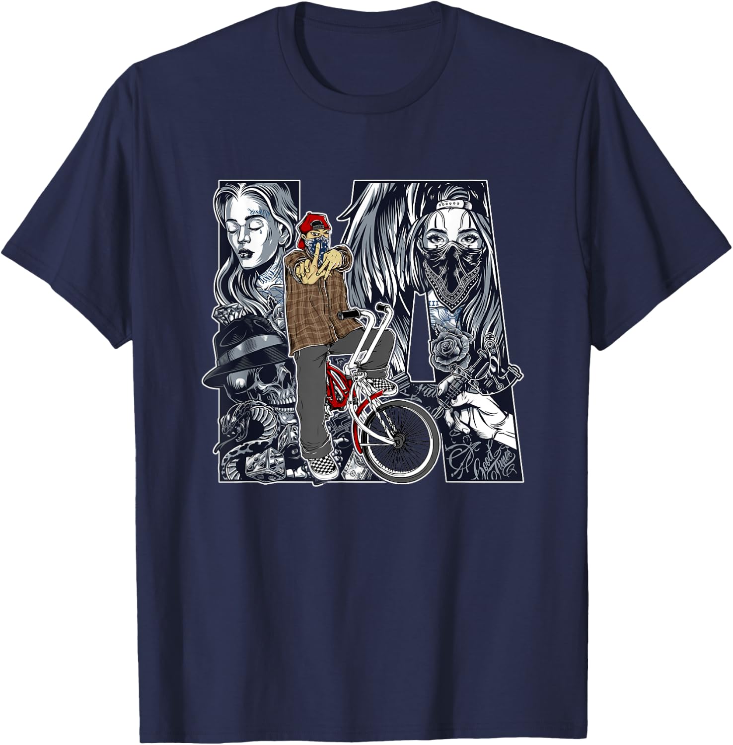 Lowrider Bike, LA Chicano Cholo, Los Angeles Lowrider T-Shirt - T-Shirt | Navy