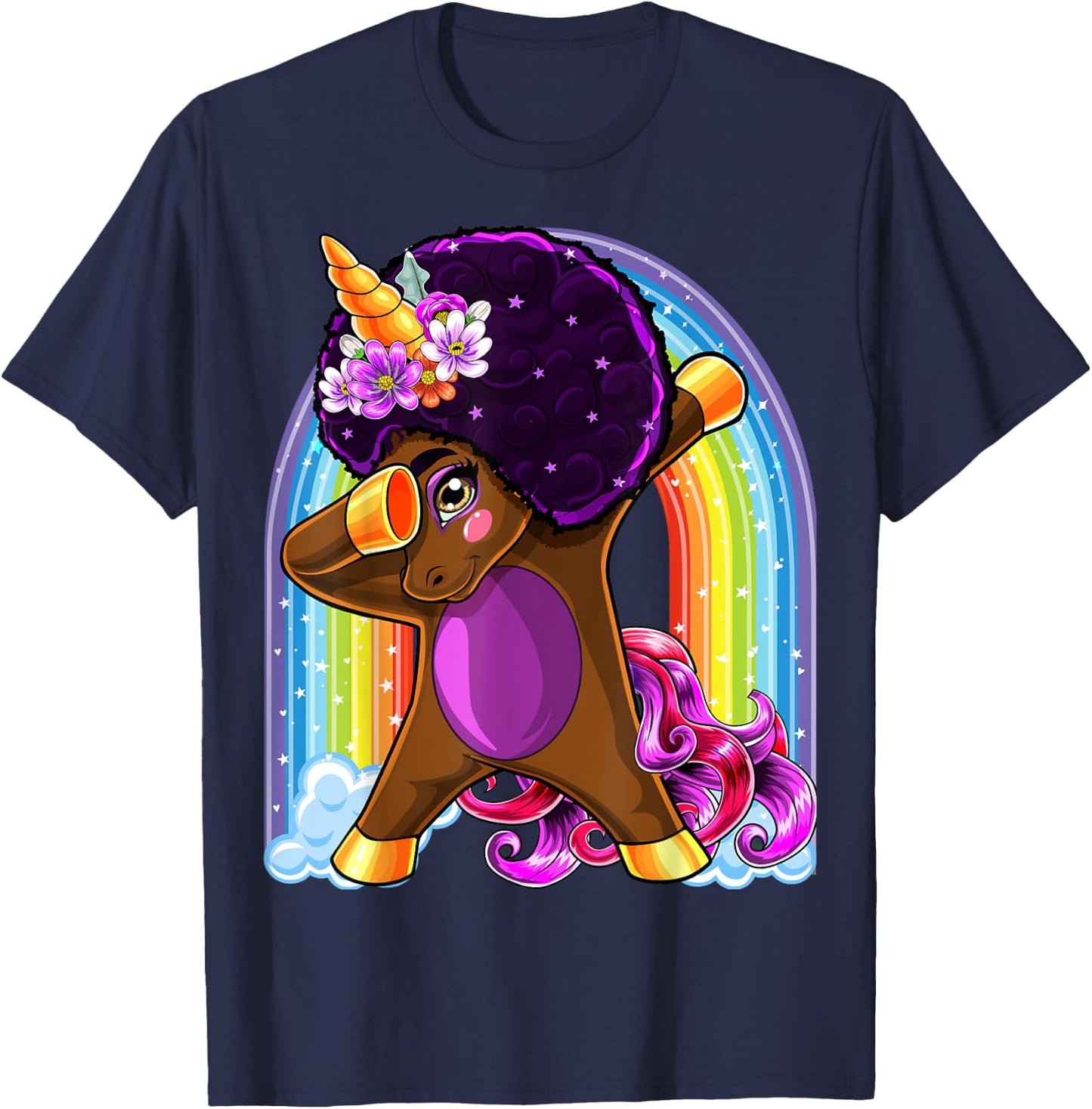 Dabbing Unicorn Afro Natural Hair African American Shirt T-Shirt - T-Shirt | Navy