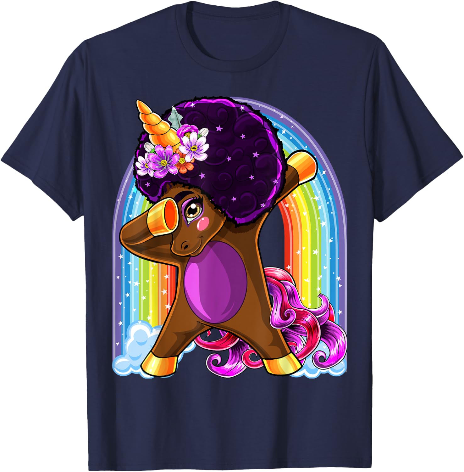 Dabbing Unicorn Afro Natural Hair African American Shirt T-Shirt - T-Shirt | Navy
