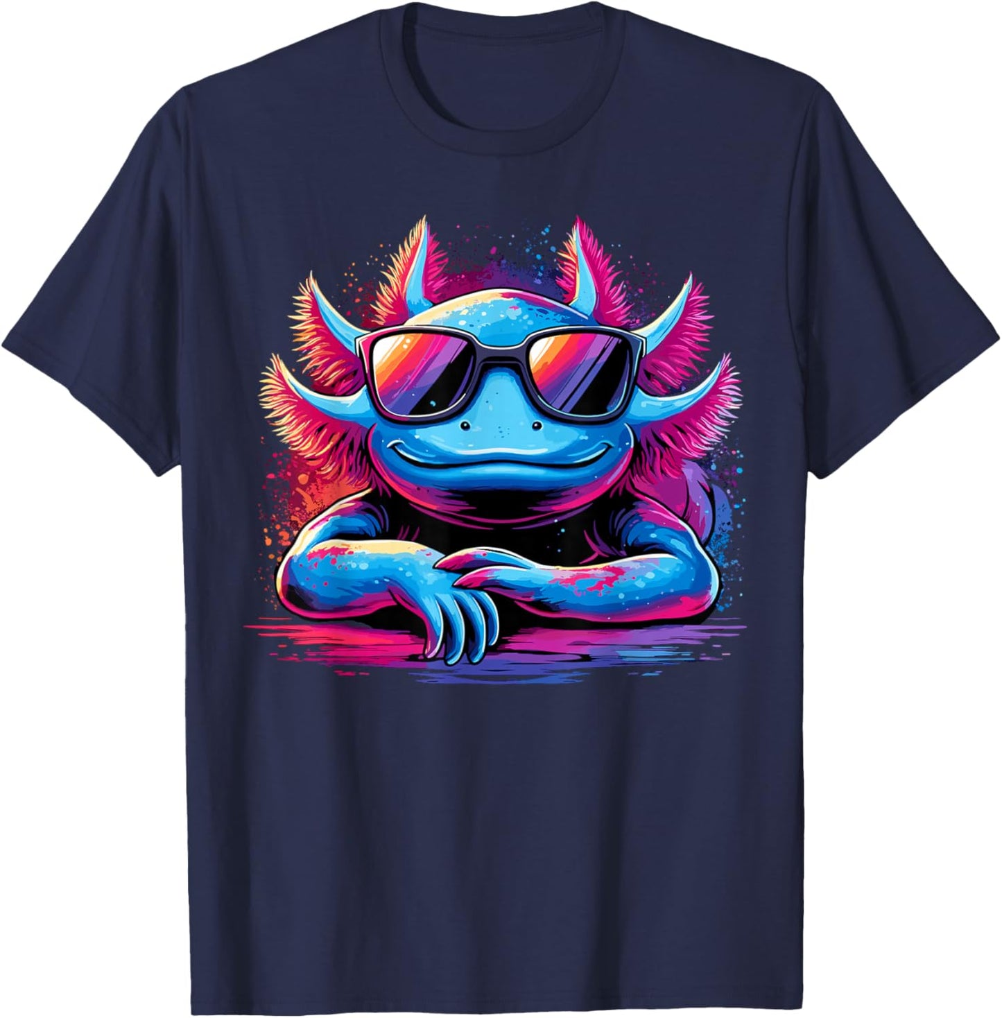 Axolotl Colorful Anime Cute Kawaii Axolotl T-Shirt - T-Shirt | Navy