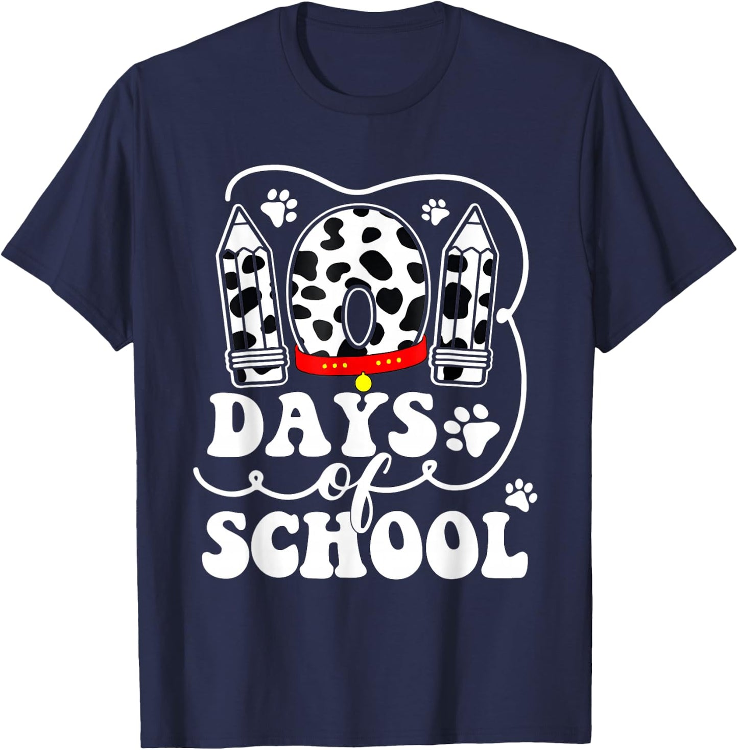 Happy 101 Days School Cute Dog Lover 100 Days Student Kids T-Shirt - T-Shirt | Navy