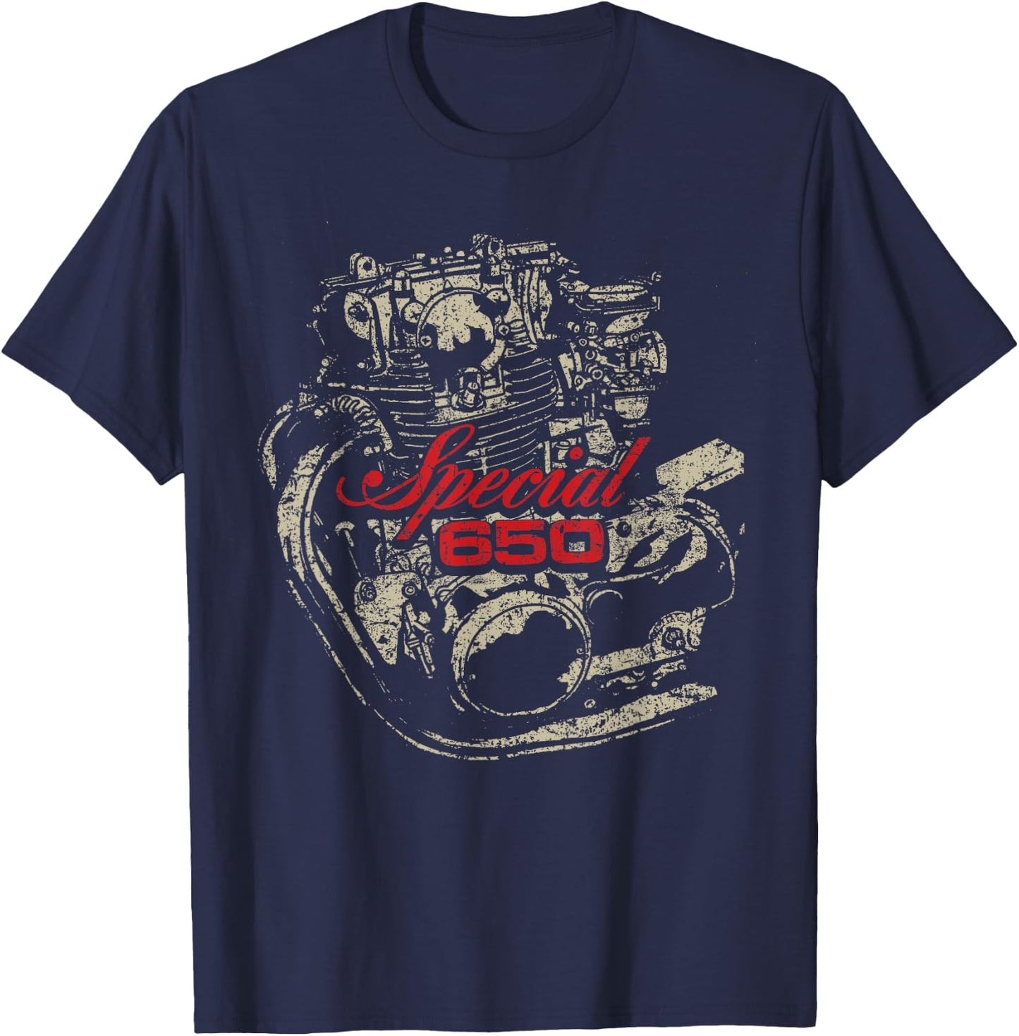 XS650 Special Engine Distressed Retro Design T-Shirt - T-Shirt | Navy