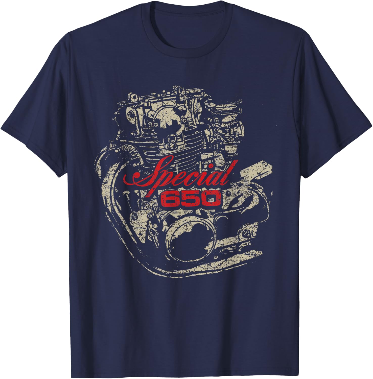 XS650 Special Engine Distressed Retro Design T-Shirt - T-Shirt | Navy