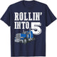 Rollin Into 5 Big Rig Semi Trailer Truck 5th Birthday T-Shirt - T-Shirt | Navy