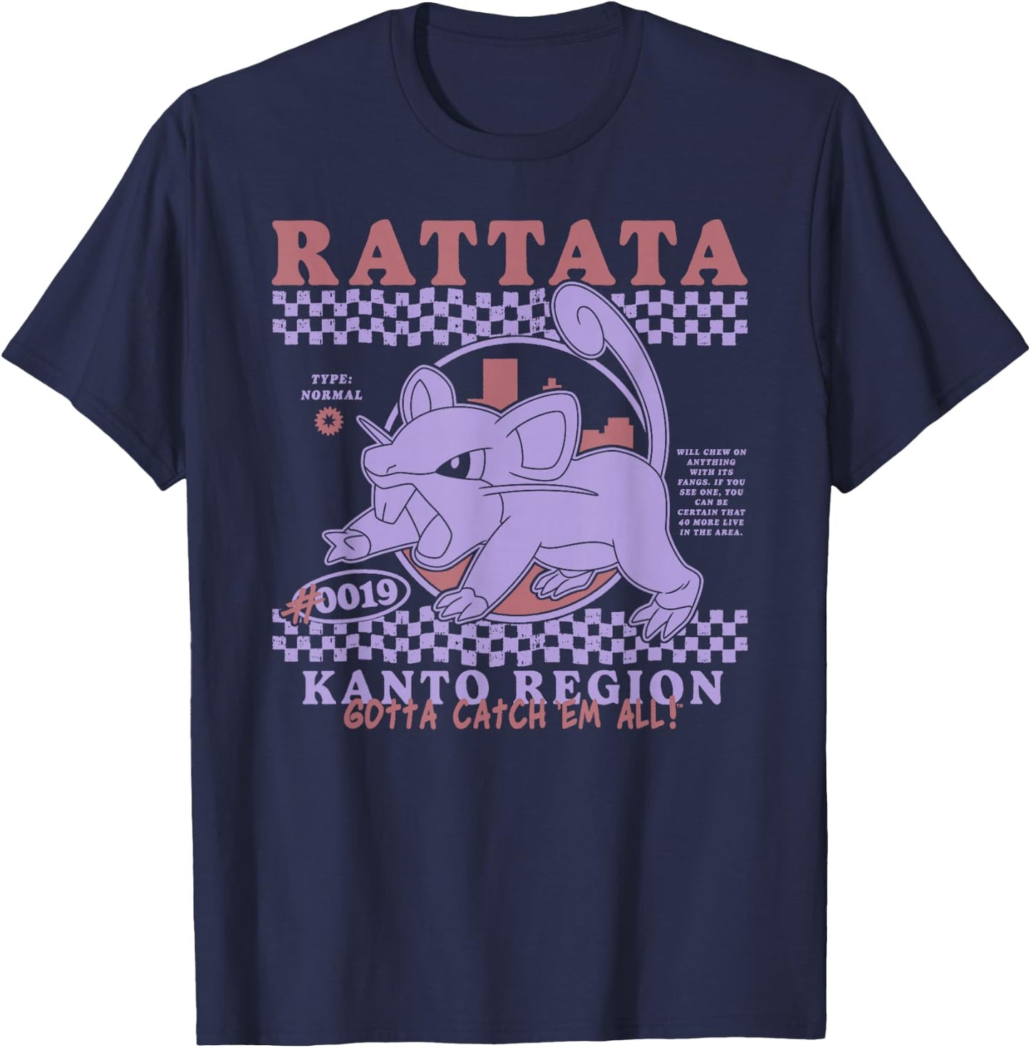 Pokémon Rattata Kanto Region Gotta Catch'em All! #0019 T-Shirt - T-Shirt | Navy