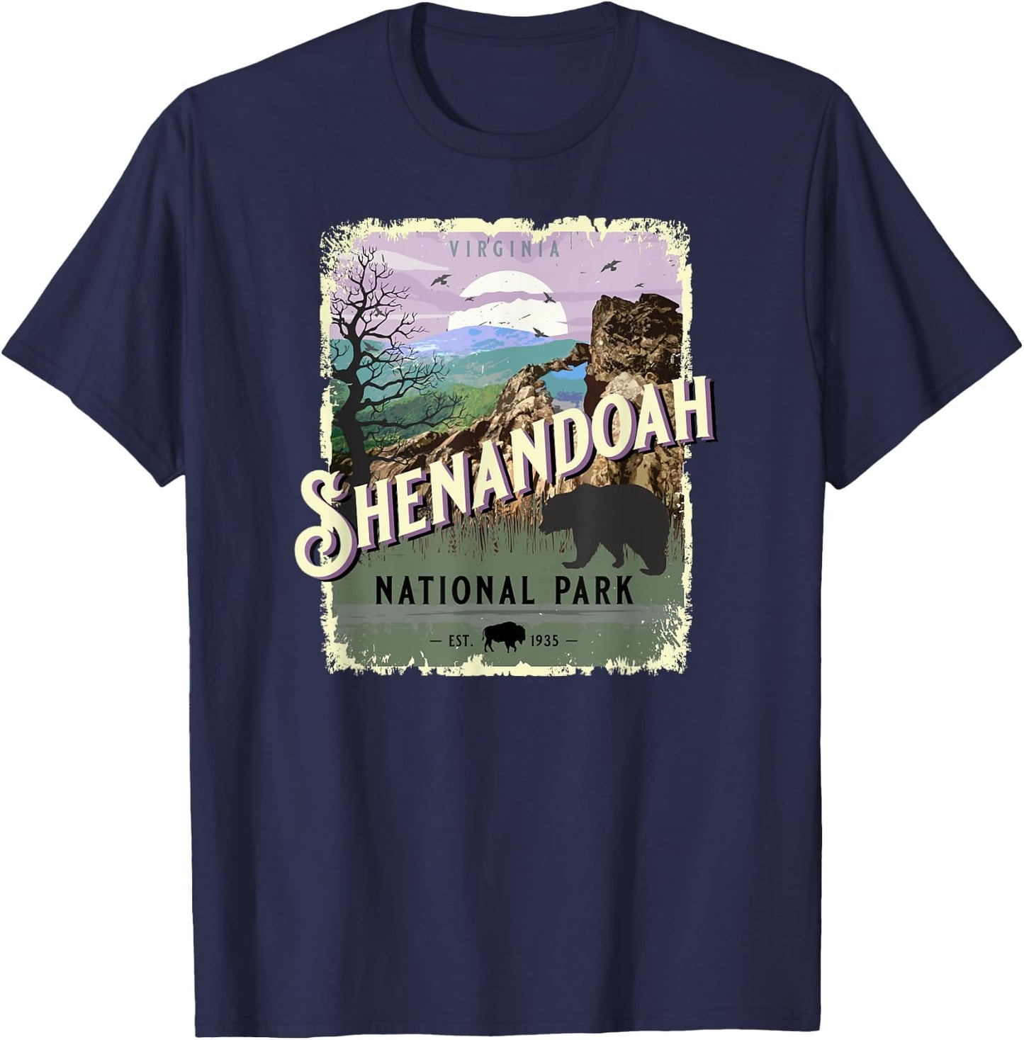 Shenandoah National Park Virginia VA Vintage Travel Souvenir T-Shirt - T-Shirt | Navy