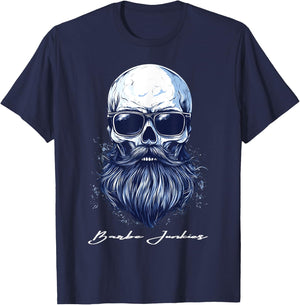Beard Bearded Skull Skull Gift , Black, S T-Shirt - T-Shirt | Navy
