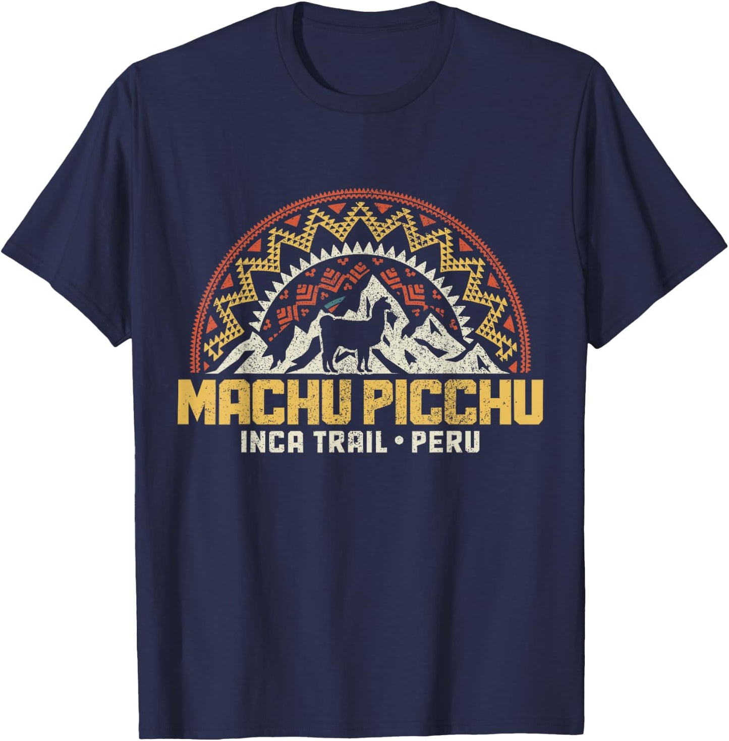 Machu Picchu Peru Inca Trail Souvenir Lama Alpaca Vintage T-Shirt - T-Shirt | Navy