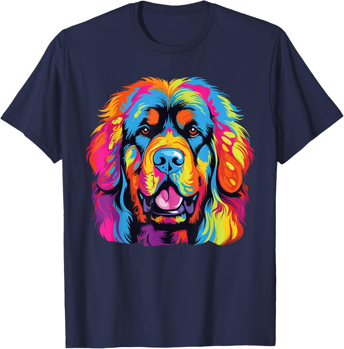 Watercolour Colourful Tibetan Dog T-Shirt - T-Shirt | Navy
