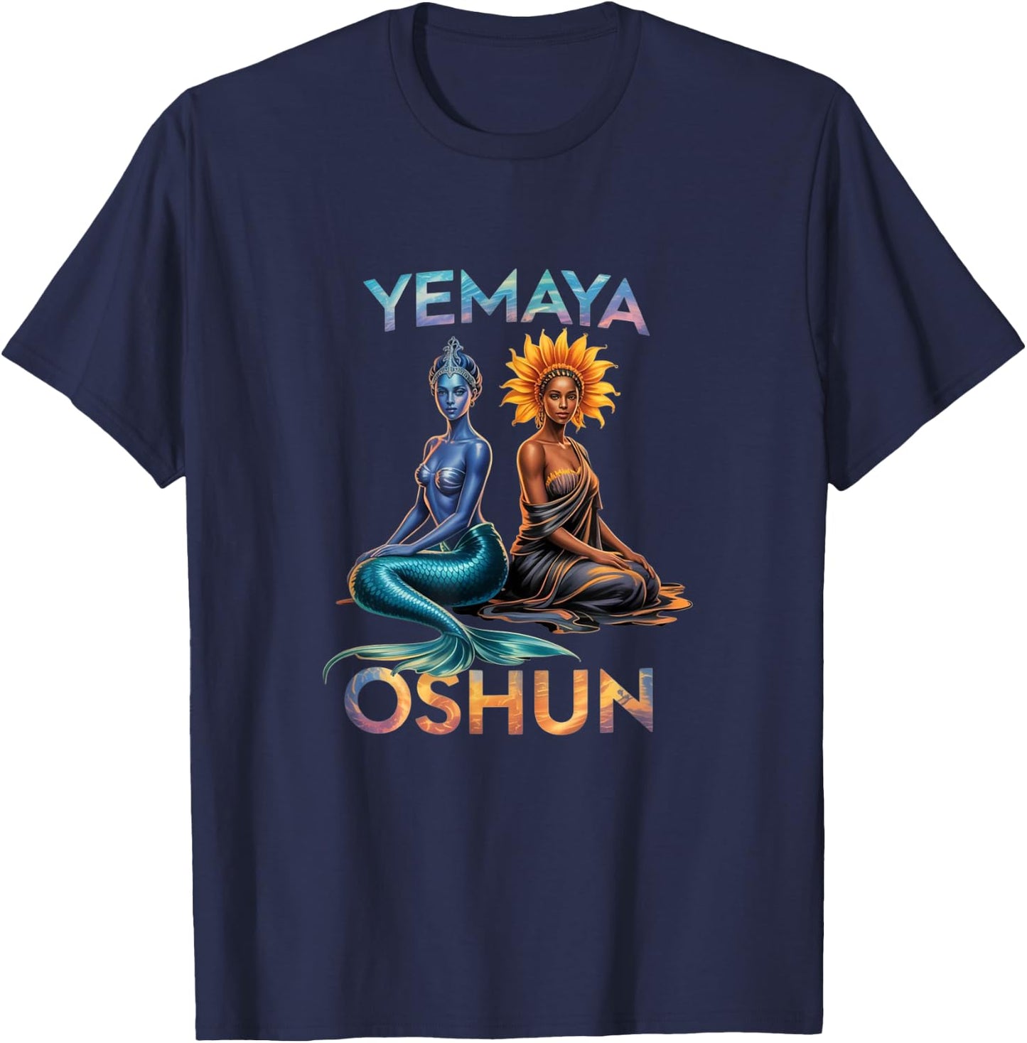 Yemaya Oshun Orisha Yoruba Goddess Mermaid T-Shirt - T-Shirt | Navy