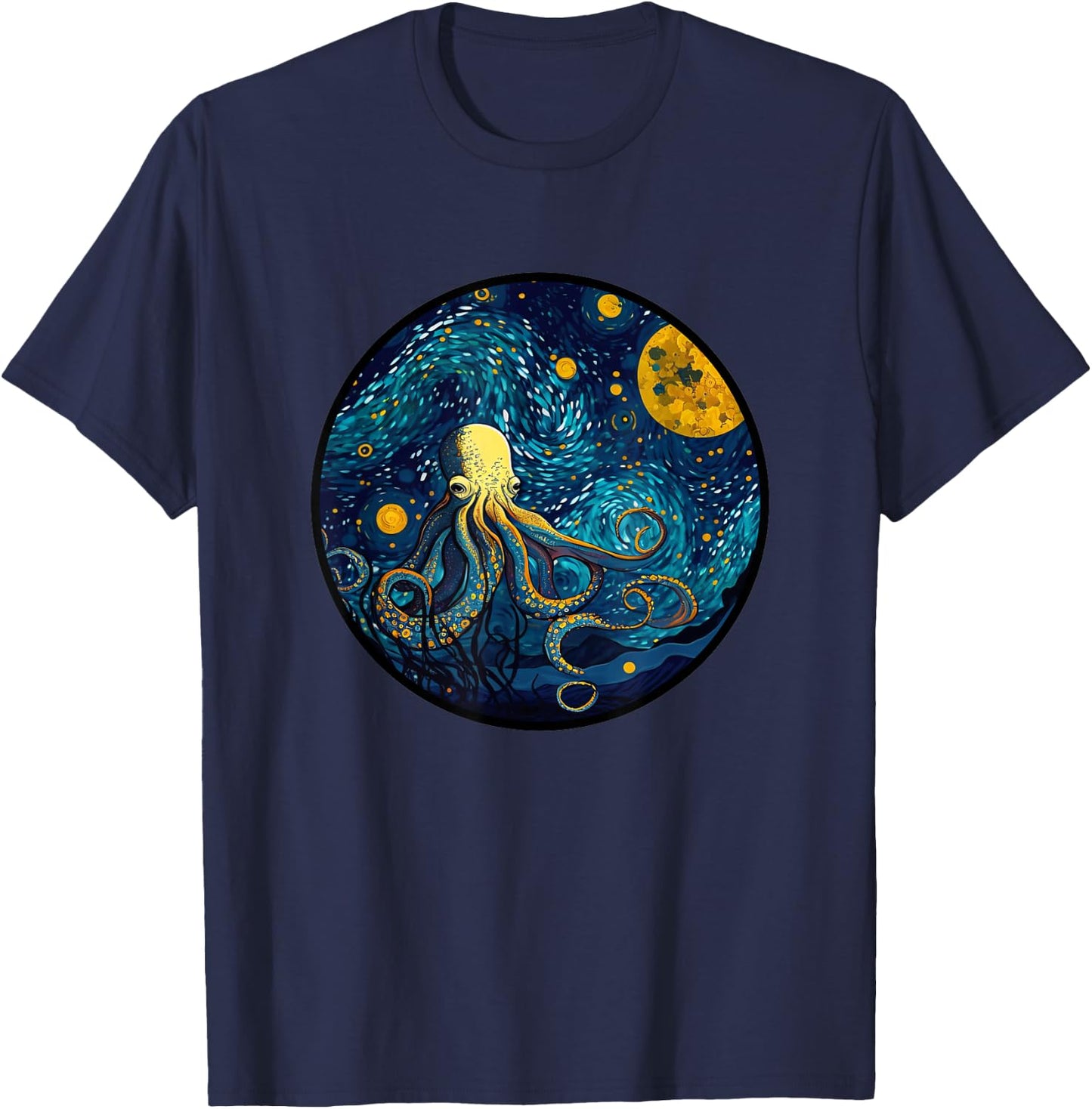 Octopus in Starry Night Painting Men Women Kids T-Shirt - T-Shirt | Navy