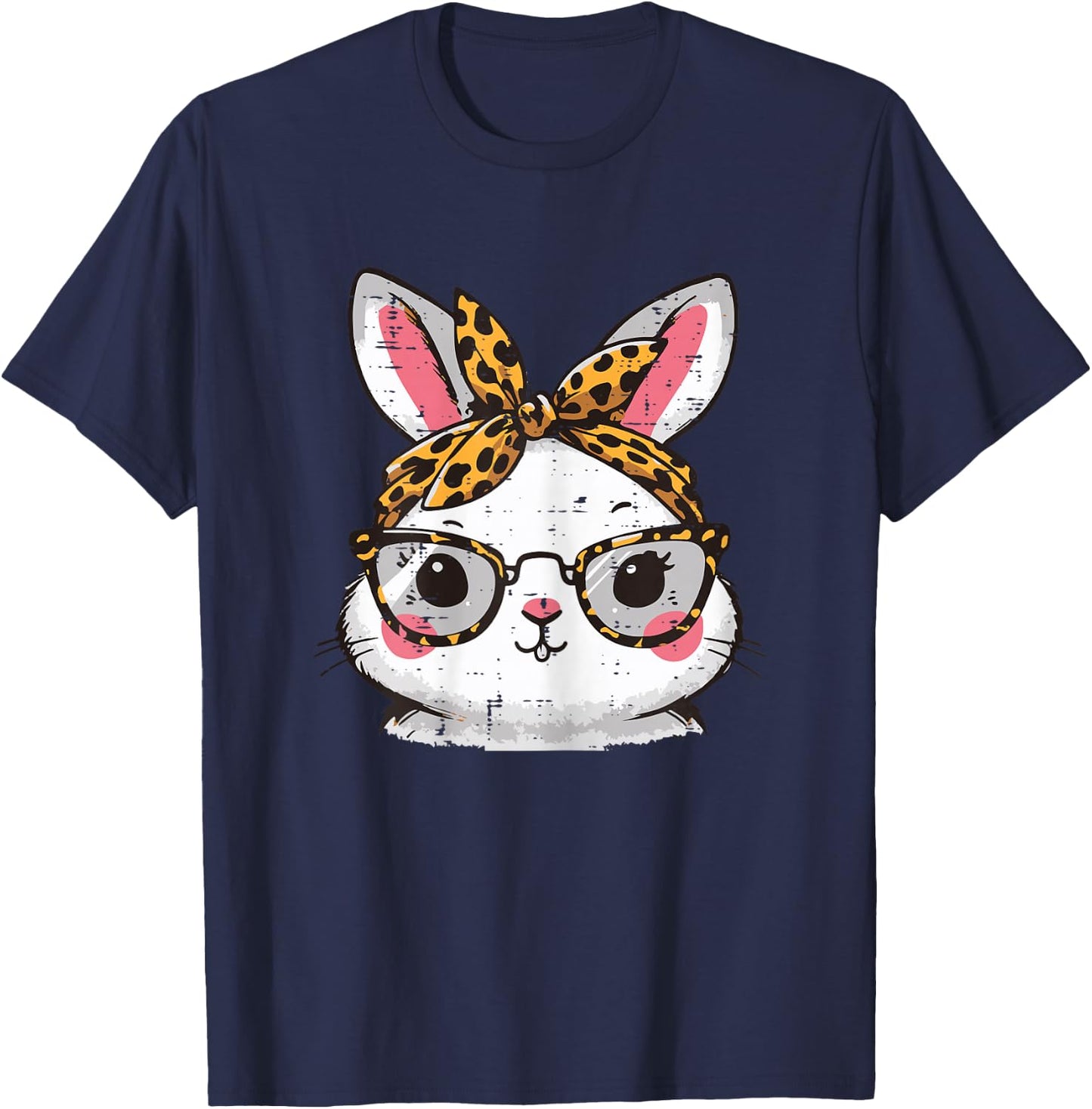 Easter Bunny Face Leopard Glasses Rabbit Women Girls Kids T-Shirt - T-Shirt | Navy