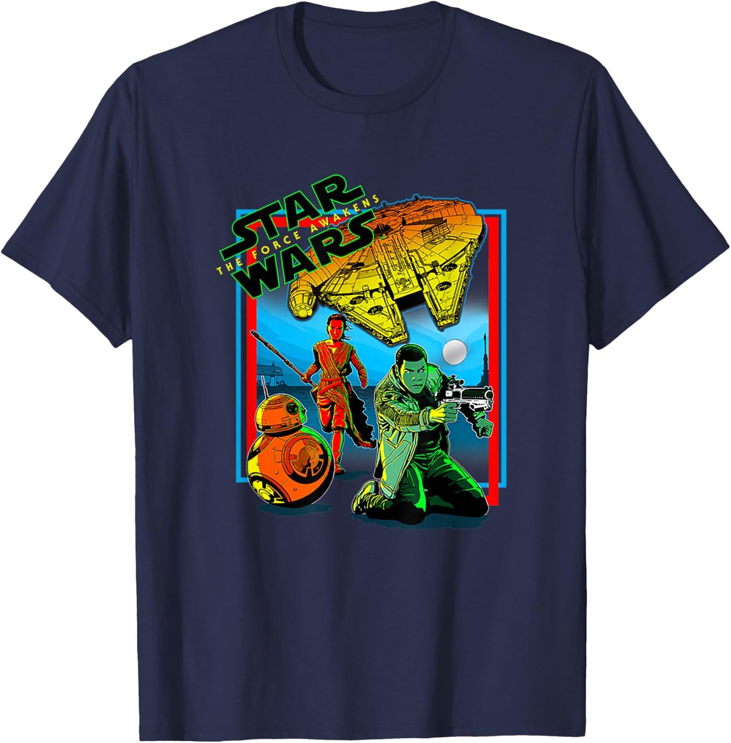 Star Wars The Force Awakens Ray Finn BB-8 Comic Cover Style T-Shirt - T-Shirt | Navy