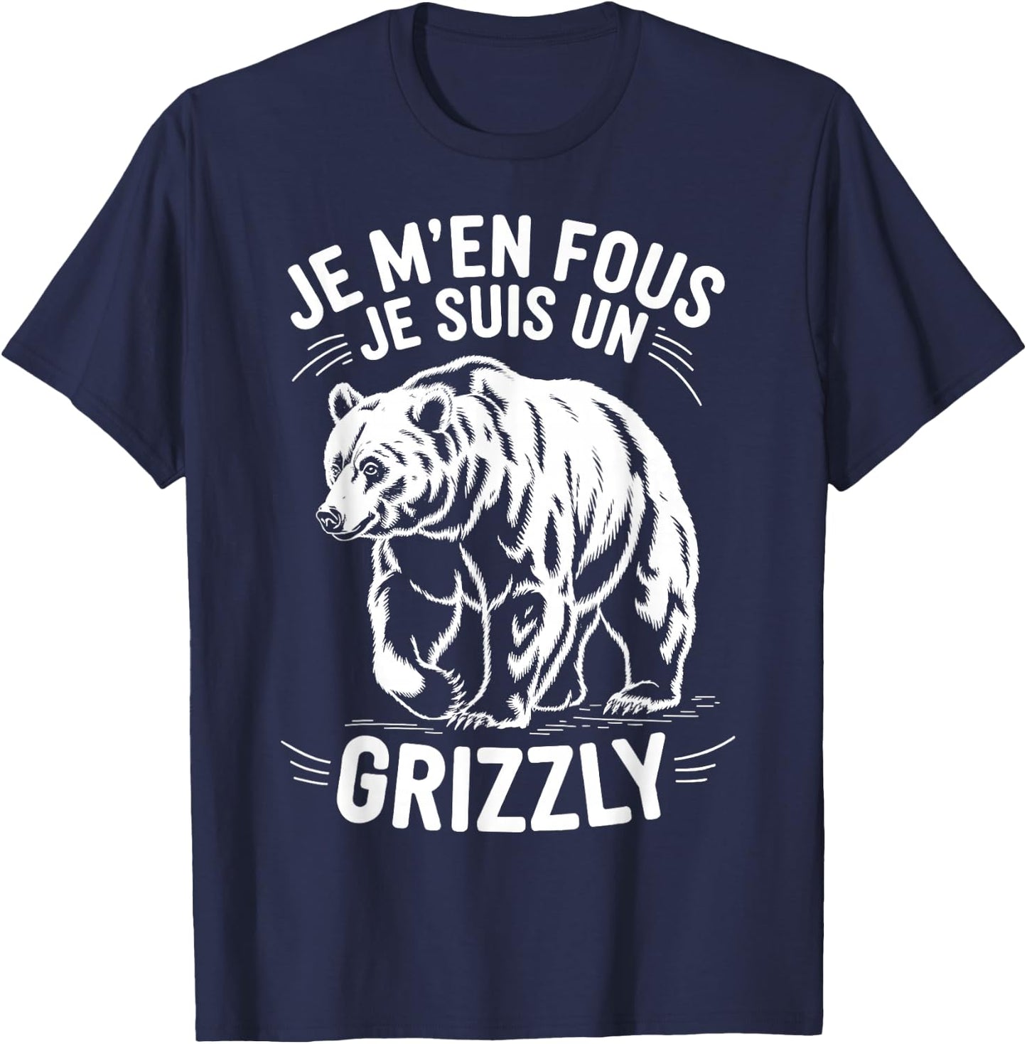 I don't care I'm a grizzly animal gift funny grizzly , Black, S T-Shirt - T-Shirt | Navy