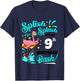 9th Birthday Flamingo 9 Years Old Pool Party Summer T-Shirt - T-Shirt | Navy