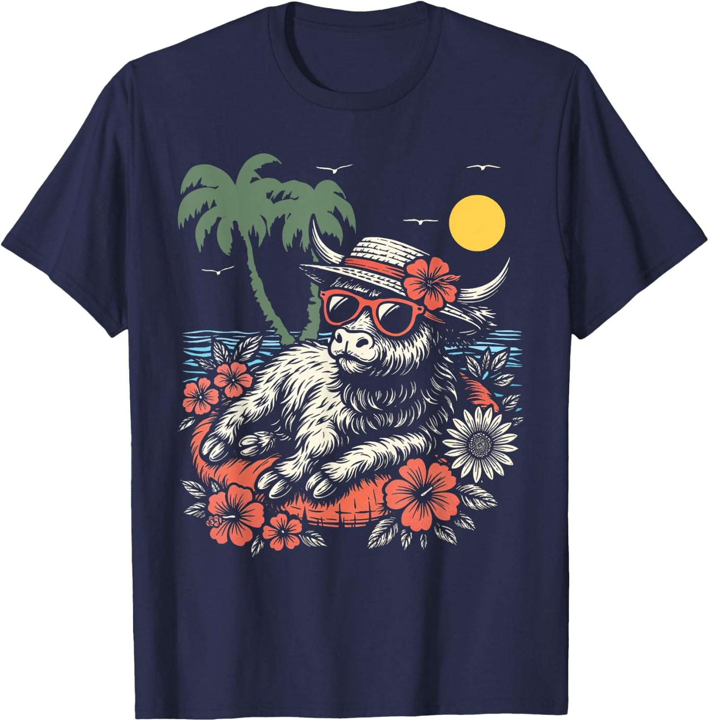 Cute Cow Beach Floatie Highland Cattle Summer Vibes T-Shirt - T-Shirt | Navy