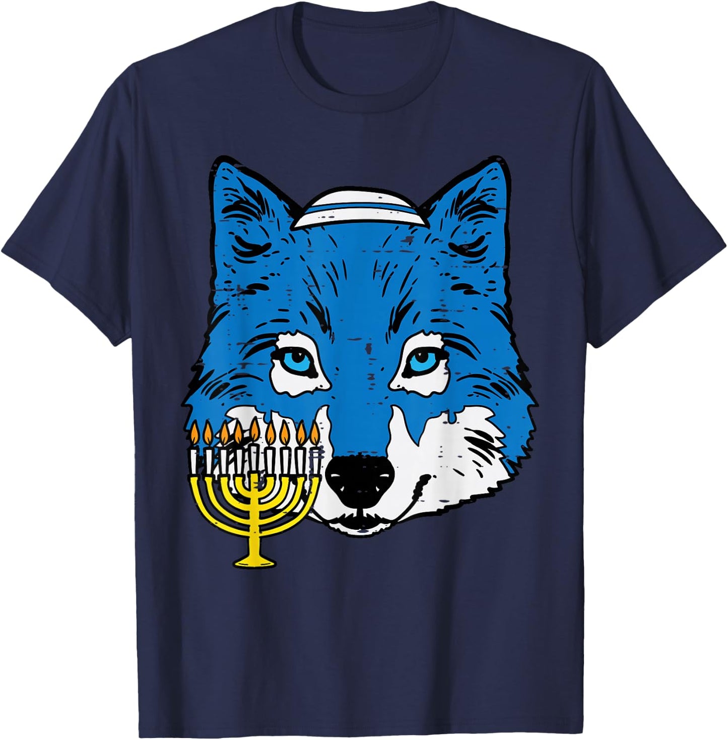 Hanukkah Wolf Chanukah Jewish Men Women Kids Boys Girls T-Shirt - T-Shirt | Navy