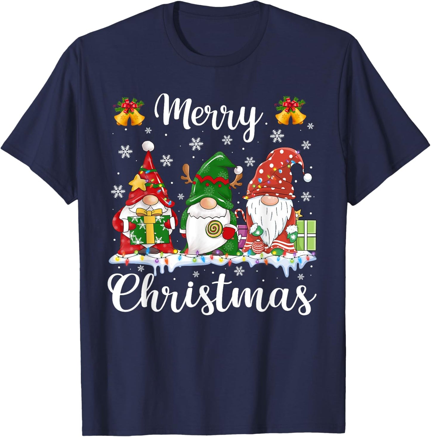 Merry Christmas Light Cute Gnomes Family Gnome Xmas Matching T-Shirt - T-Shirt | Navy