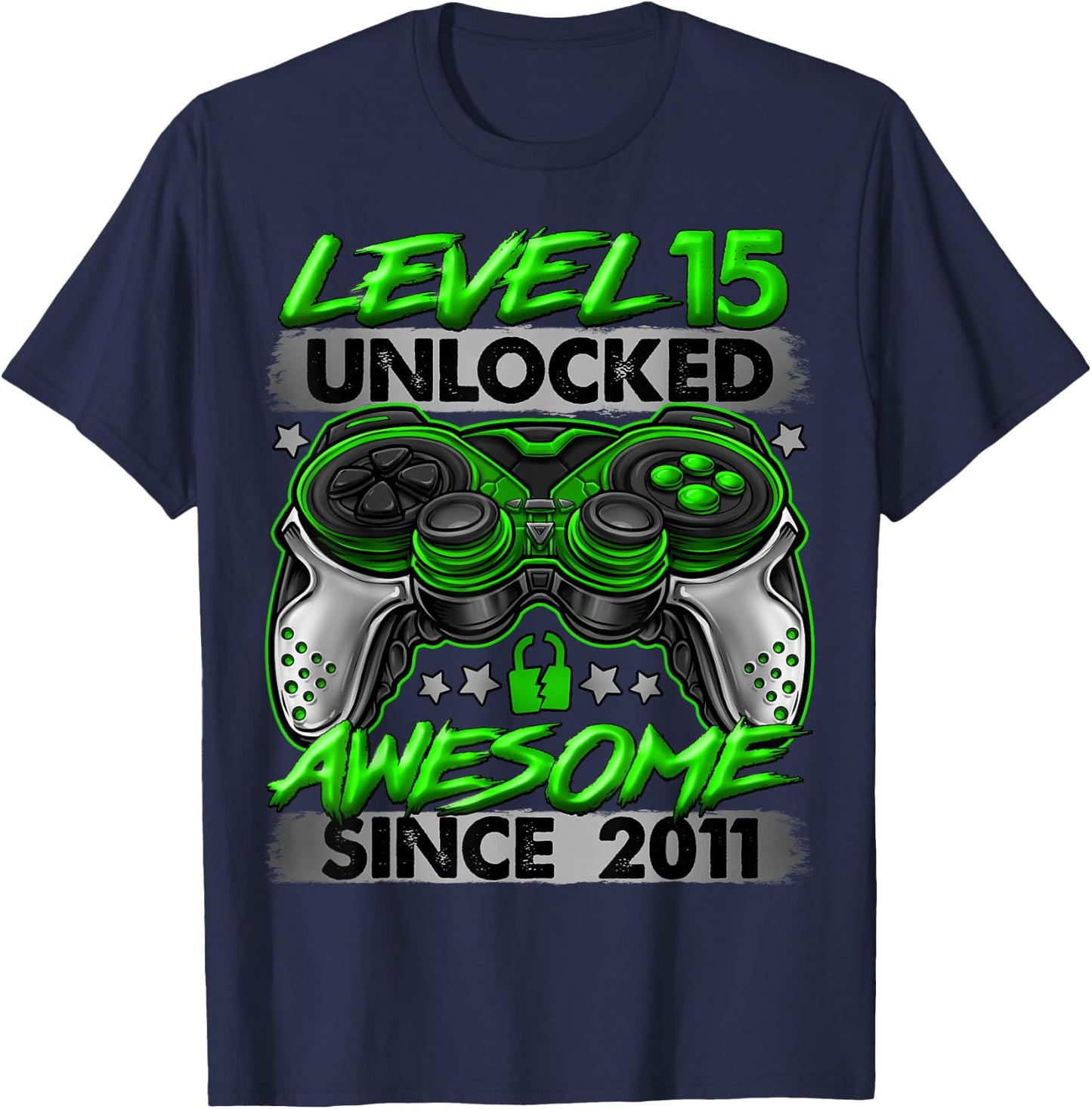 Level 15 Unlocked 15 Year Old Gifts Boys 15th Birthday Boy T-Shirt - T-Shirt | Navy