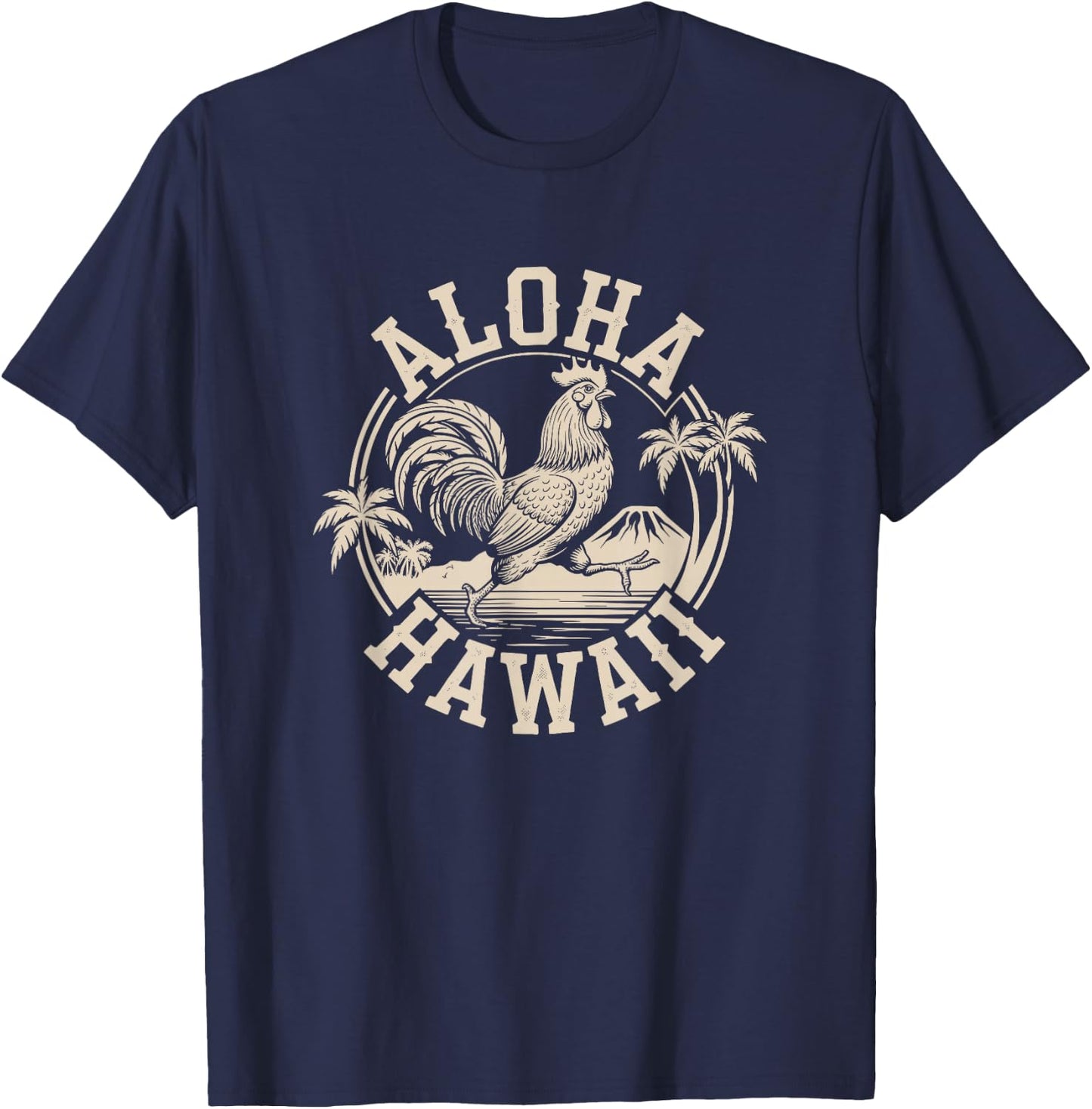 Aloha Hawaii Rooster Running on the Beach Tropical Vacation T-Shirt - T-Shirt | Navy
